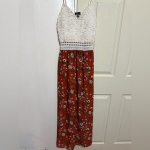 Floral Lace Maxi Dress in White and Red Foral